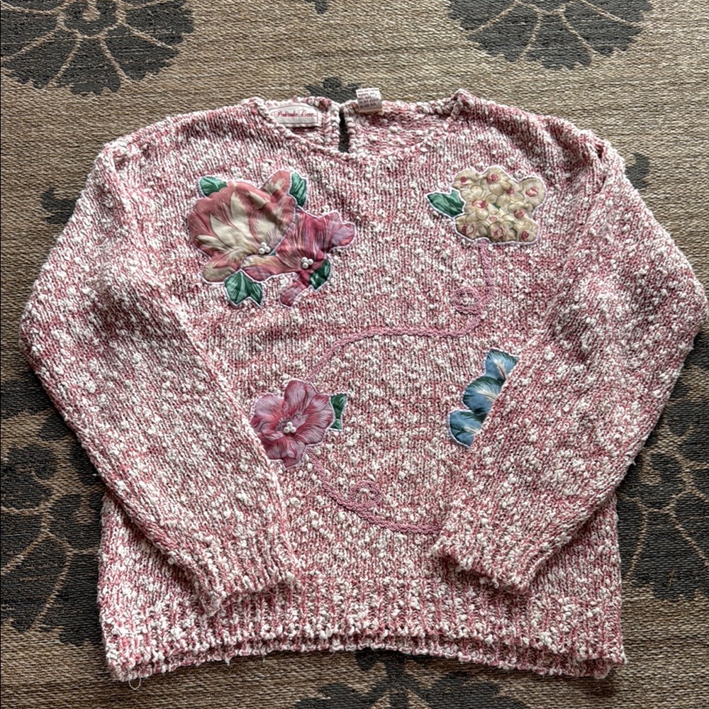 Floral Knit Sweater - Pink and Cream
